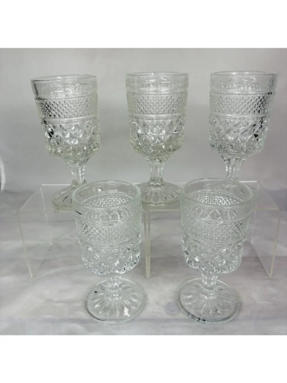 Anchor Hocking WEXFORD Clear Criss-Cross Design Claret Wine 6oz Glasses Set of 5